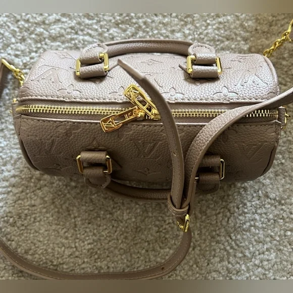 Cross-Body Taupe Satchel with Gold Accents - Picture 12 of 13